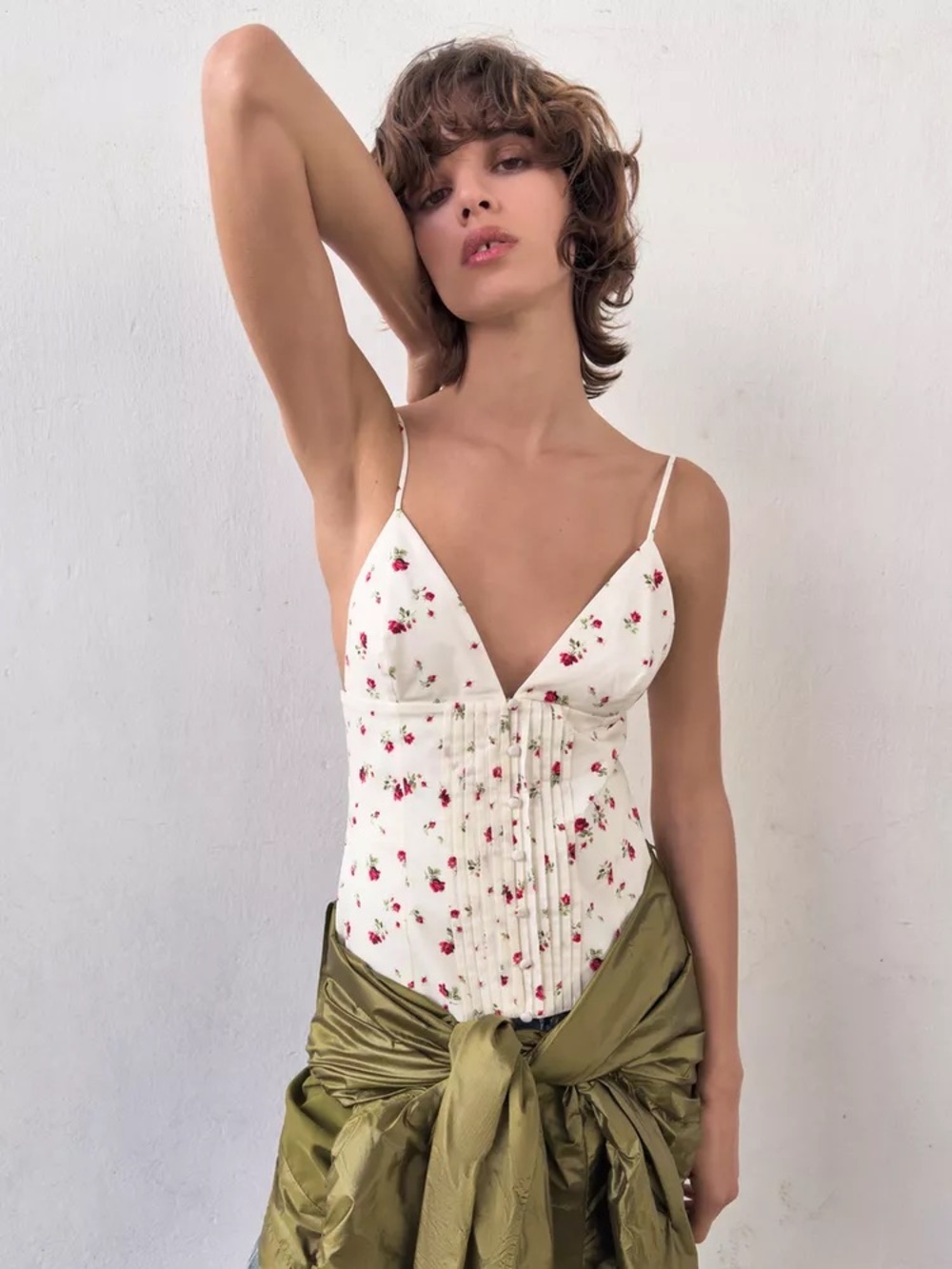 ZARA Cotton Pleated Strap Top